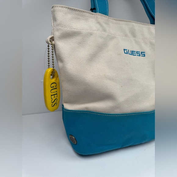 Guess Canvas‎ Turqouise Beach Tote Bag Embroidered Y2K Vtg (NWT) - Picture 6 of 13